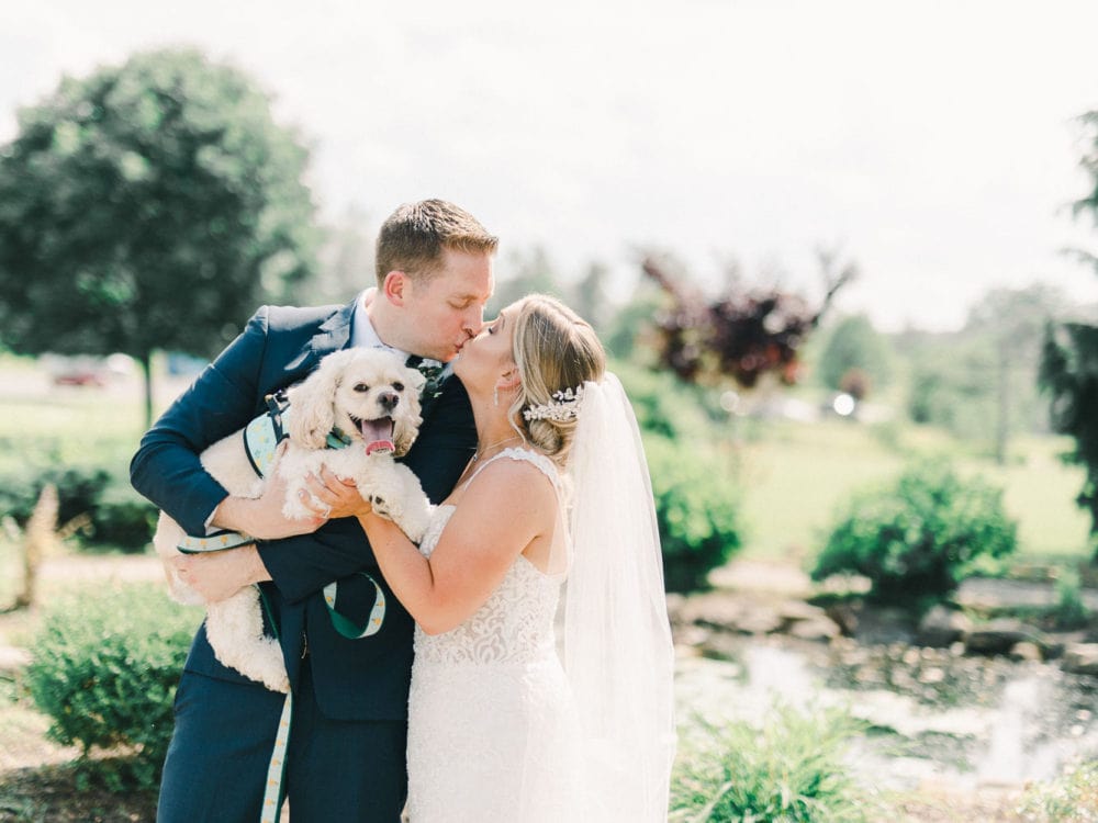bride and groom with dog, Cleveland outdoor wedding, Cleveland wedding photographer