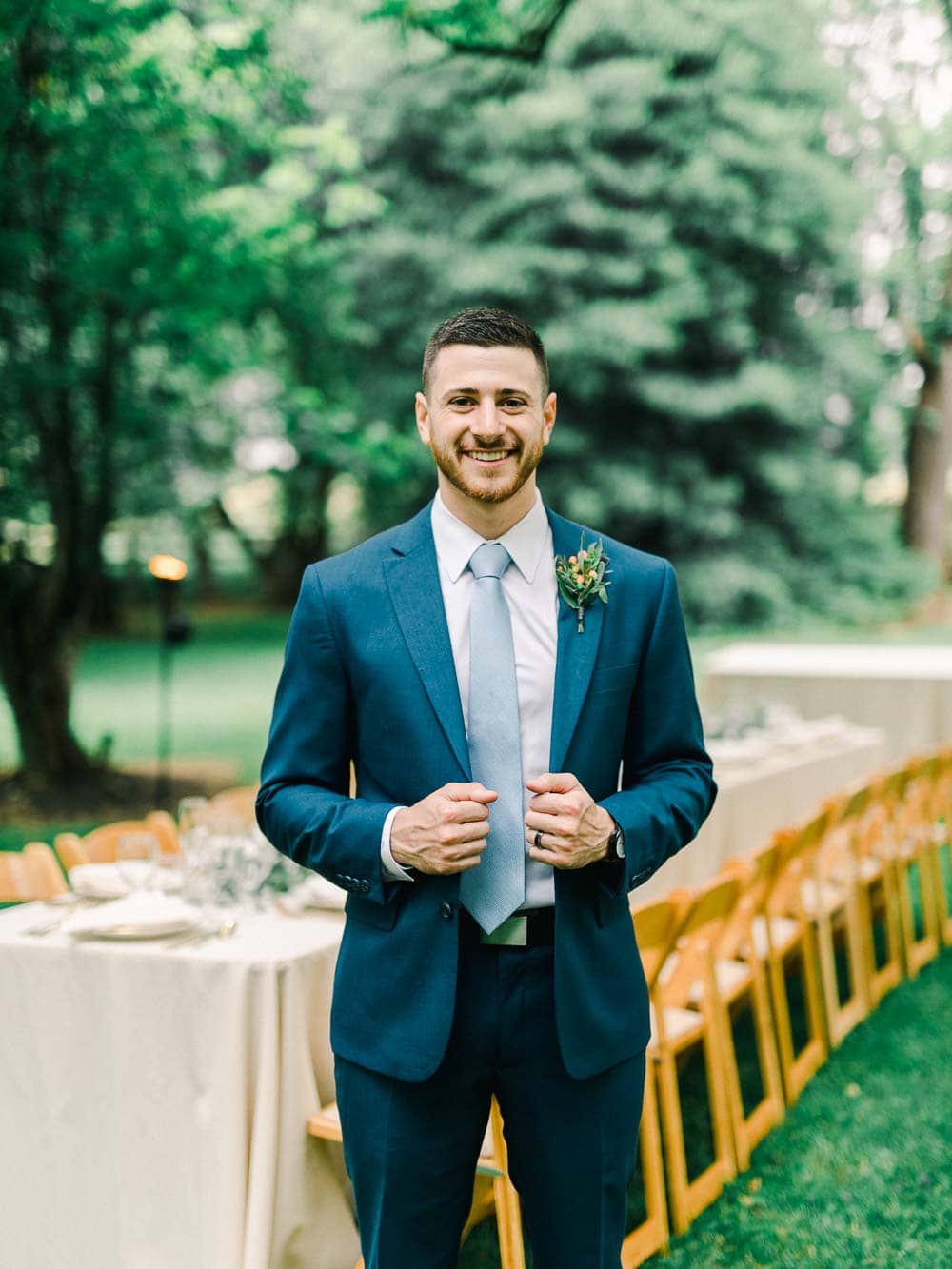 groom portrait during his intimate backyard wedding in cleveland Ohio
