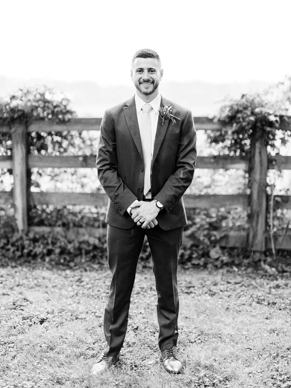 groom portrait during his intimate backyard wedding in cleveland Ohio