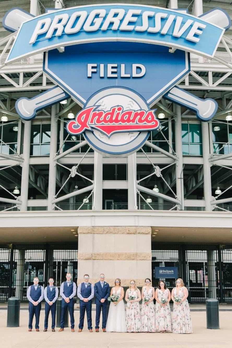 bridal party photos at progressive field in Cleveland Ohio