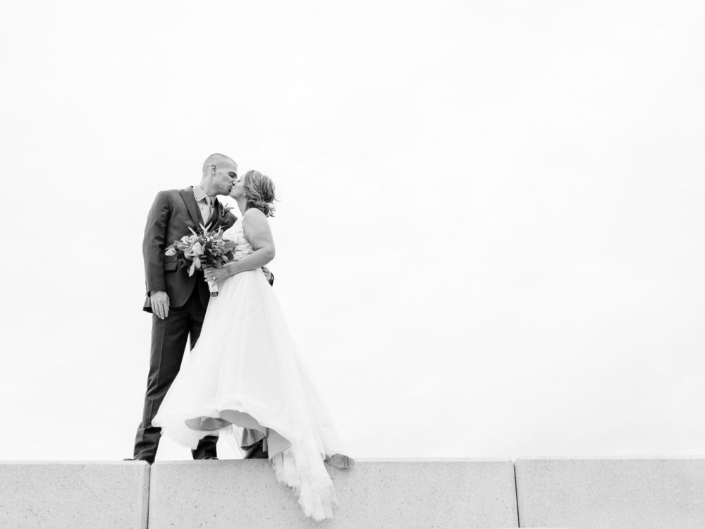 bride and groom photos at Voinovich Park in Cleveland Ohio,