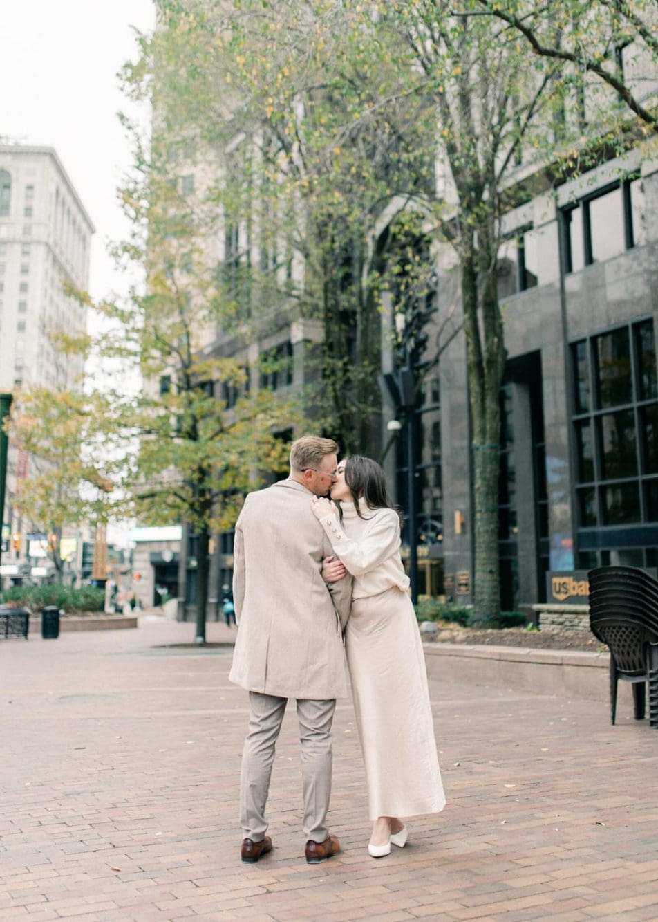 engaged couple in downtown Cleveland Ohio