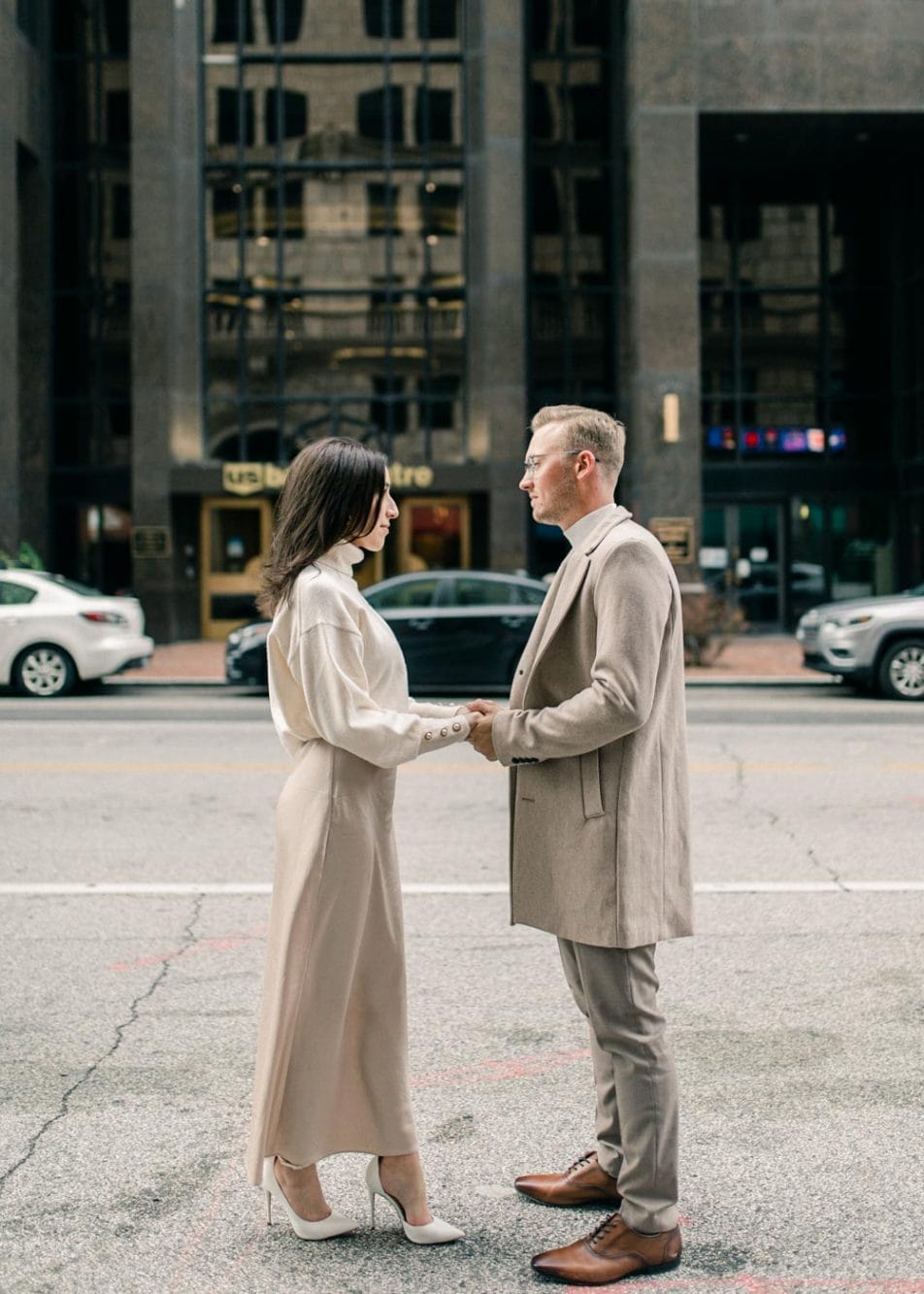 elegant and classic engagement session downtown Cleveland Ohio