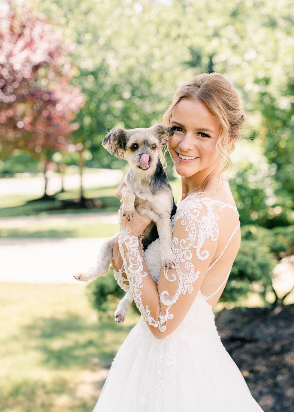 Bride with her pup photographed by Juliana Kaderbek Photography, Cleveland wedding photographer