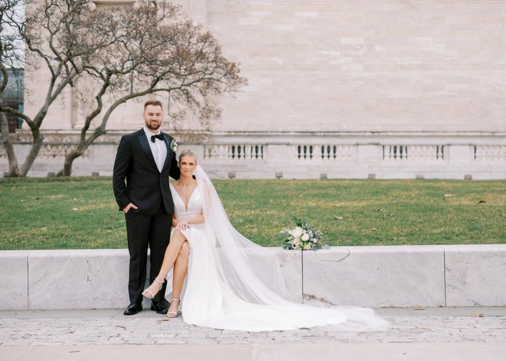 Bride and groom portraits at Cleveland Museum of Art by Juliana Kaderbek Photography, Cleveland wedding photographer 