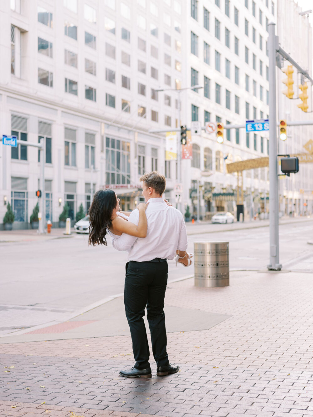 Downtown Cleveland engagement near Playhouse Square