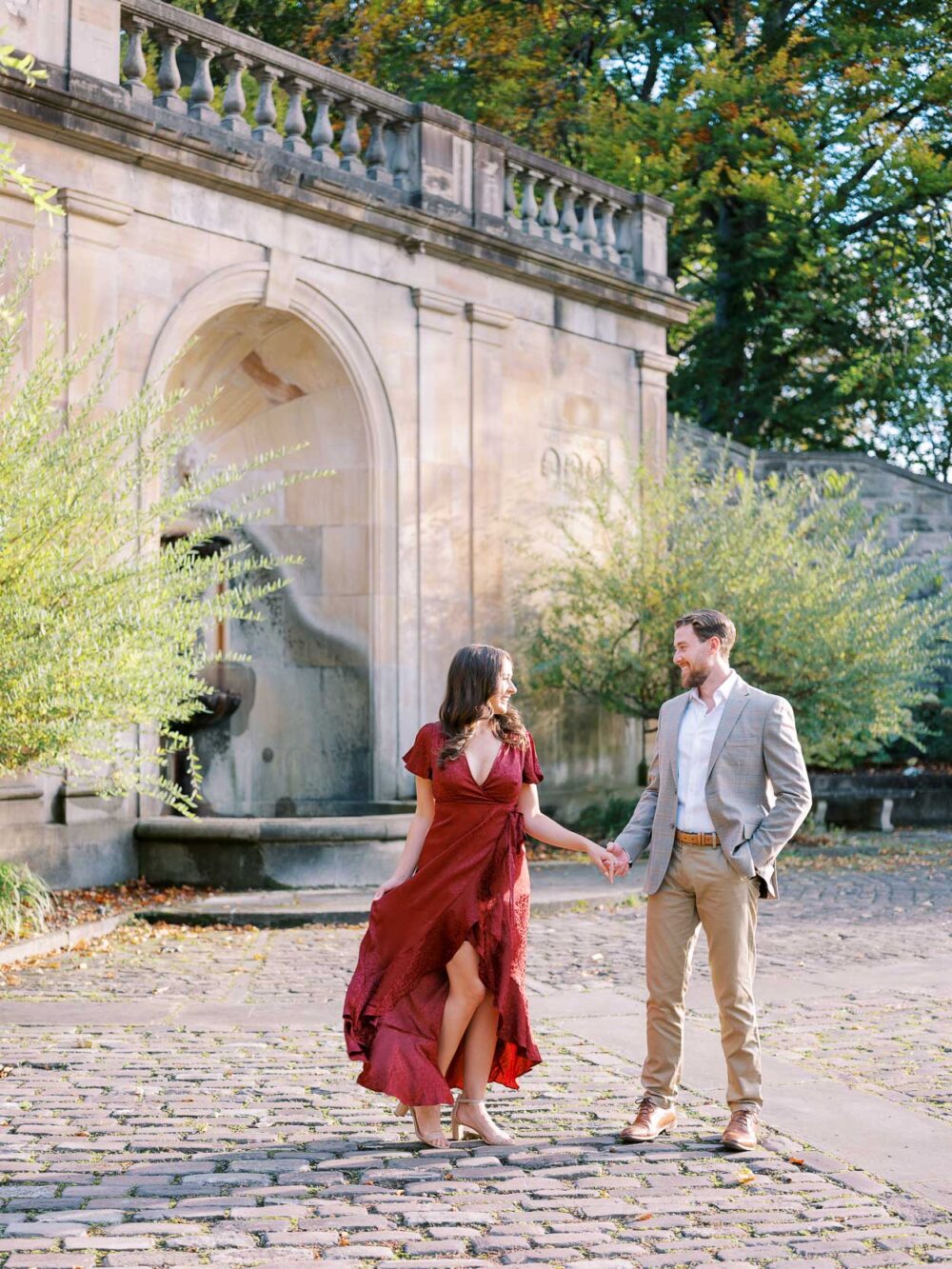 Colorful fall engagement at Italian Cultural Gardens in Cleveland Ohio