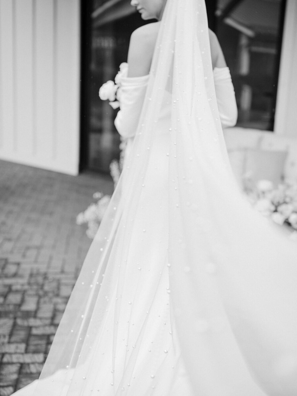 Pearl veil on a timeless bride in Orlando Florida