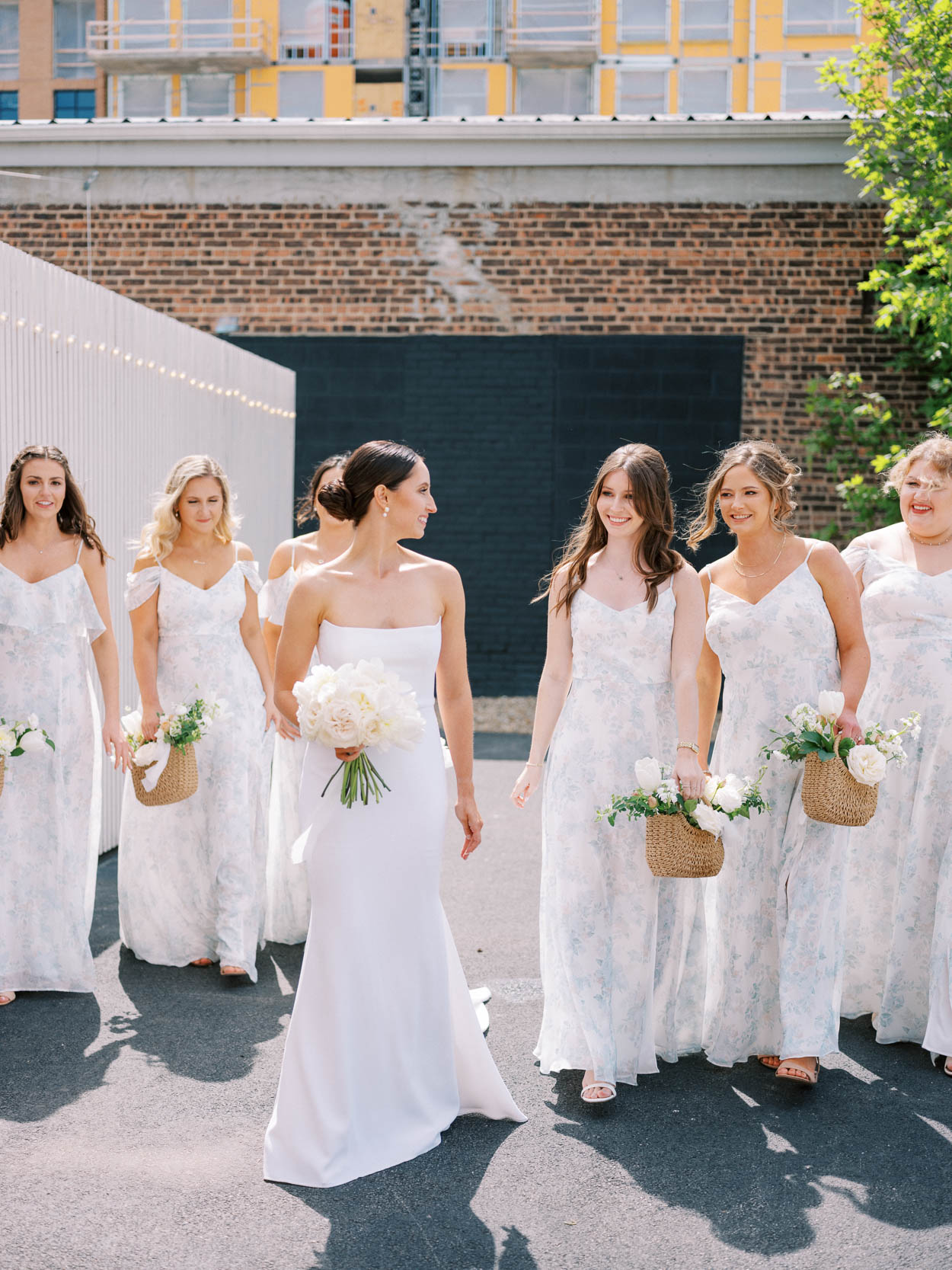 Bridesmaids with floral baskets at Gordon Green wedding