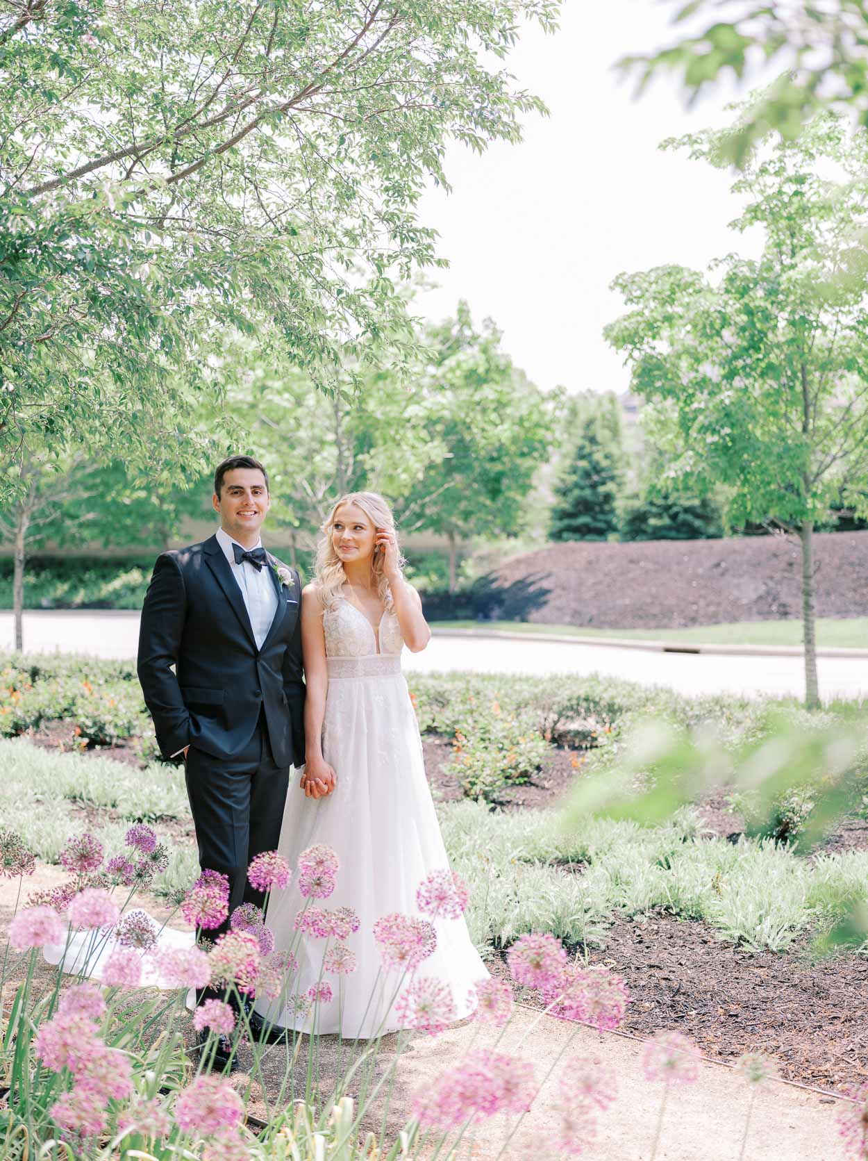 Bride and groom portraits for their colorful Market Place wedding at Crocker Park