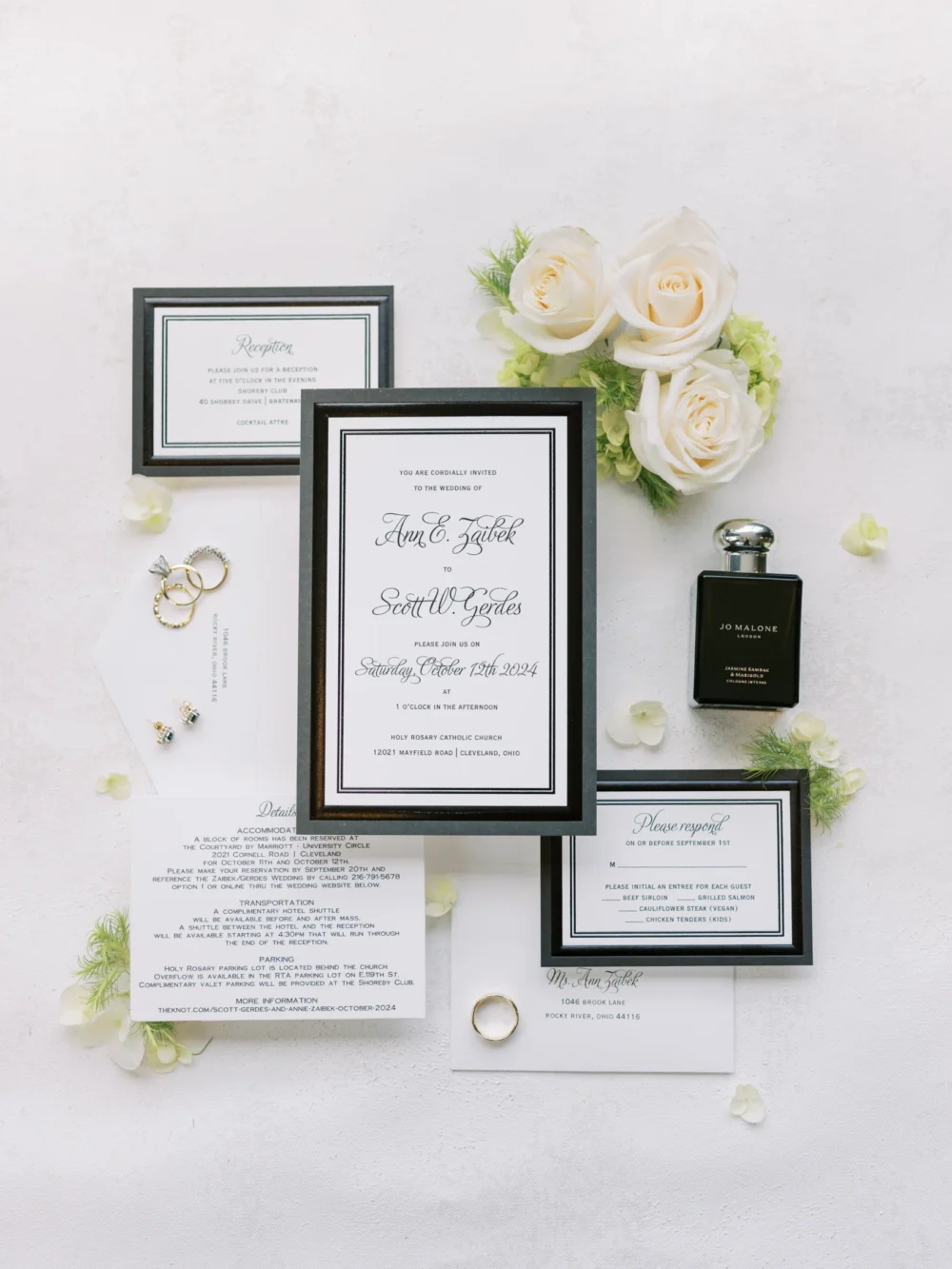 Black and white wedding invitation suite