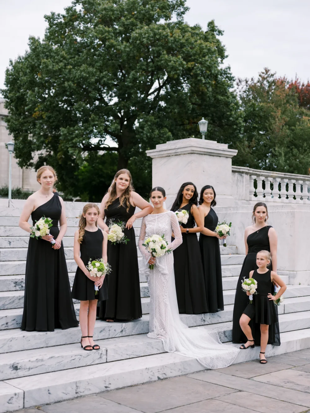 Bridal party in black and white
