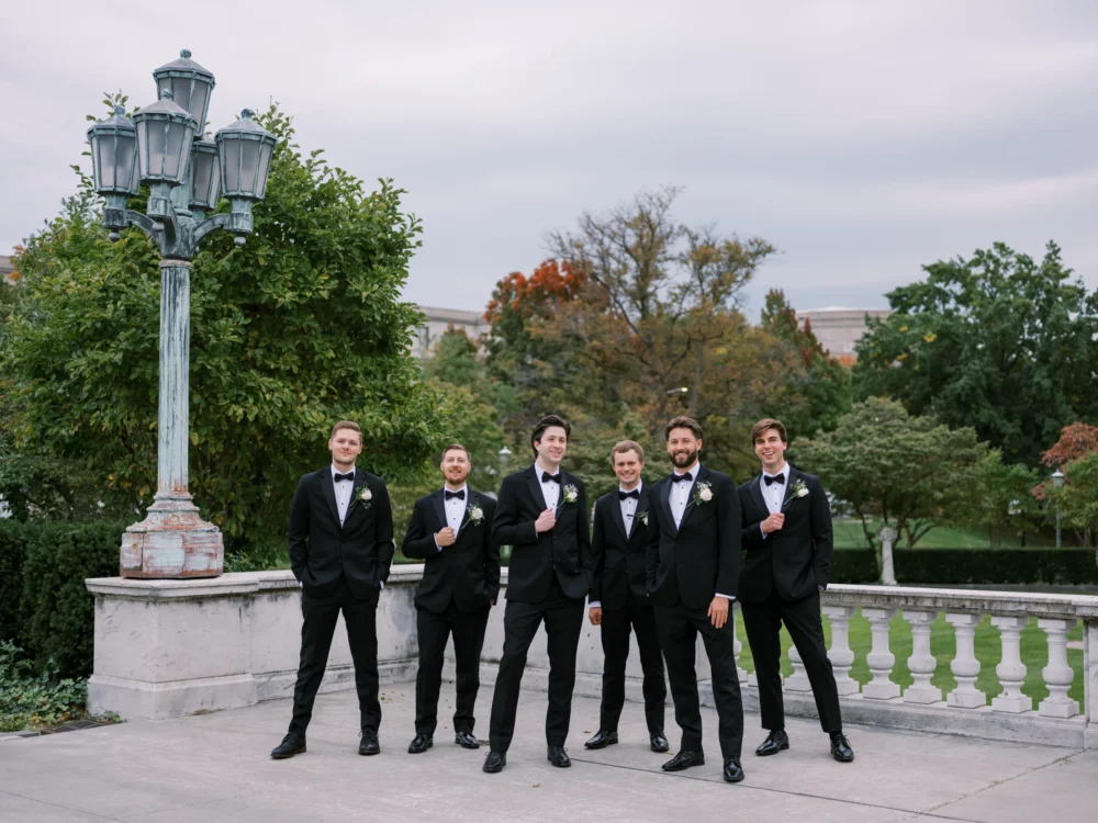 Groom with groomsmen at Cleveland Art Museum