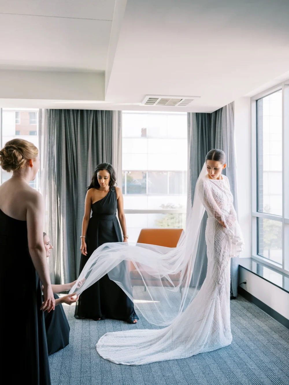 Bride wearing J. Andreatta gown as she gets ready for her Cleveland wedding