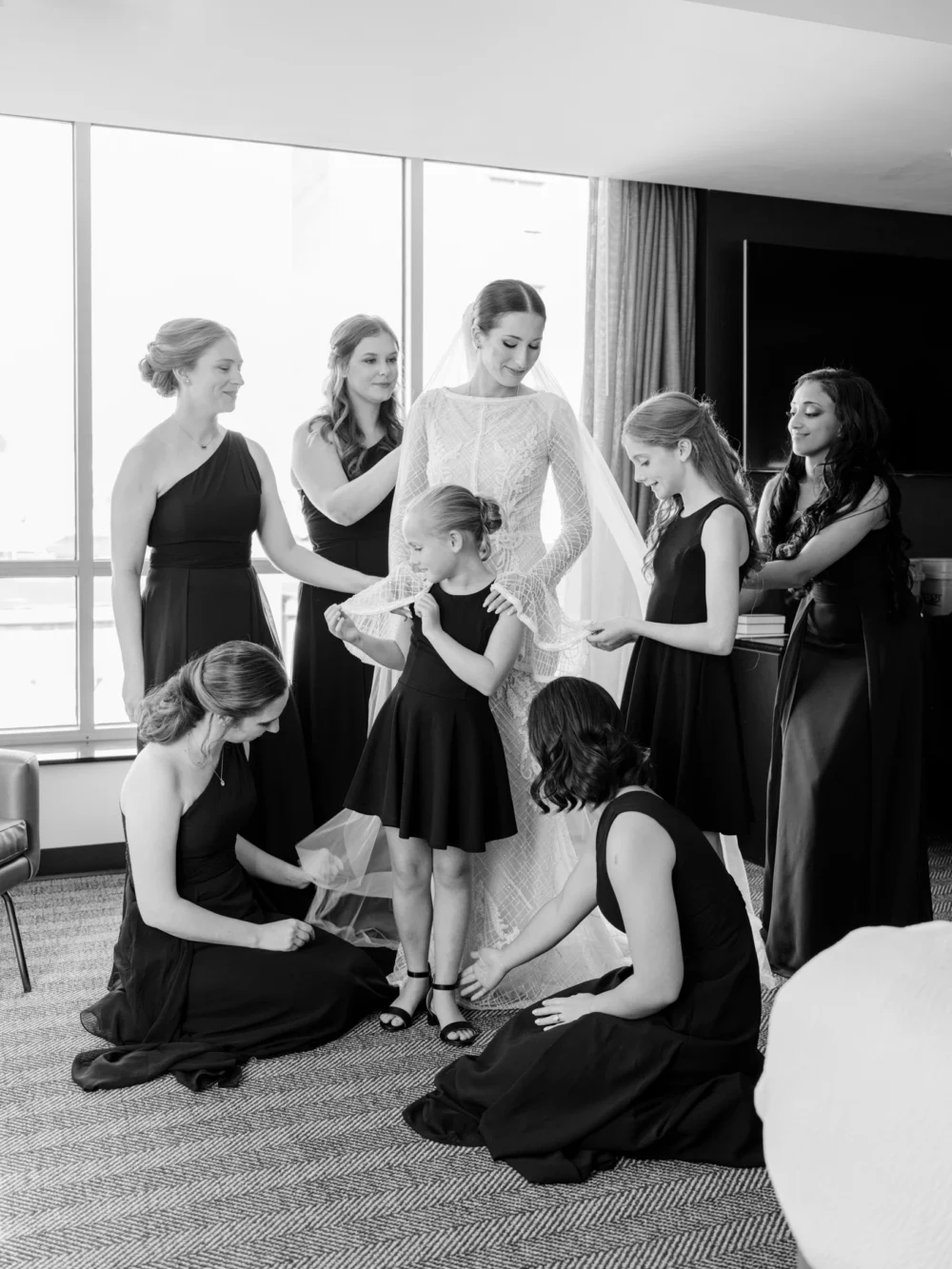 Bride wearing J. Andreatta gown as she gets ready for her Cleveland wedding