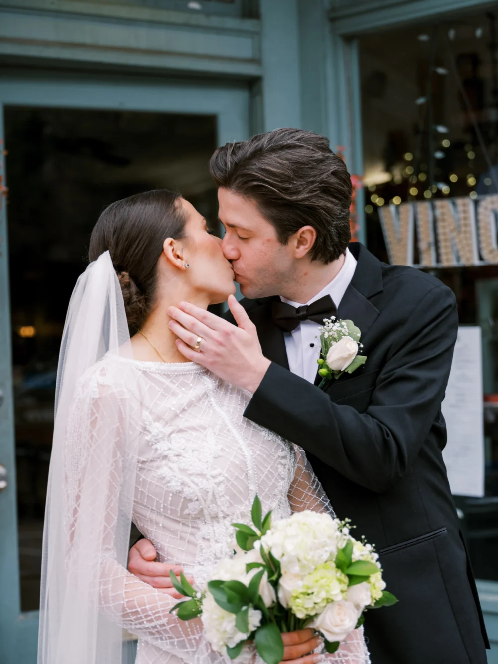 Bride wearing J. Andreatta gown after her wedding ceremony in Little Italy, Ohio