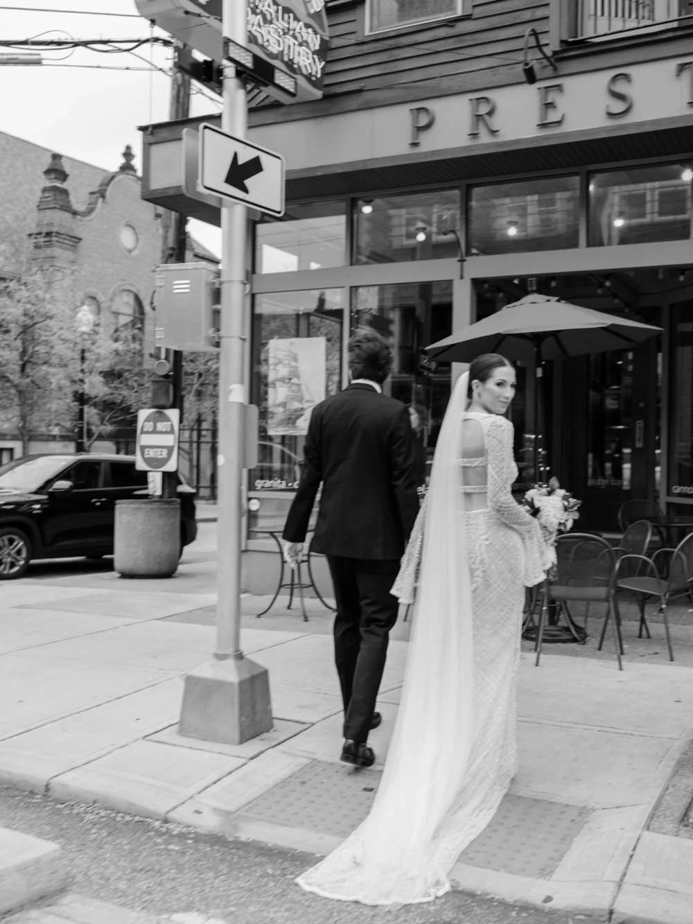 Bride wearing J. Andreatta gown after her wedding ceremony in Little Italy, Ohio