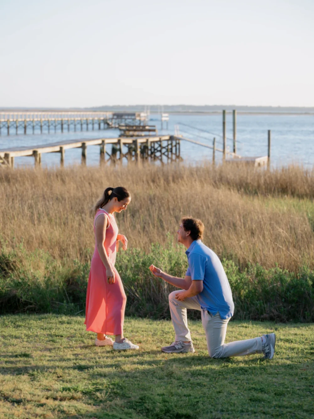 Charleston proposal by the water at sunset