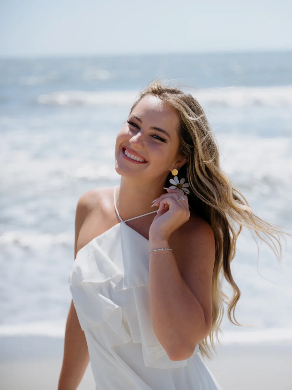 Flowy dress during beach engagement session in Charleston SC