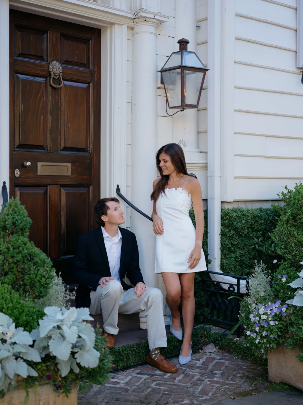 Downtown Charleston engagement session with classic southern architecture