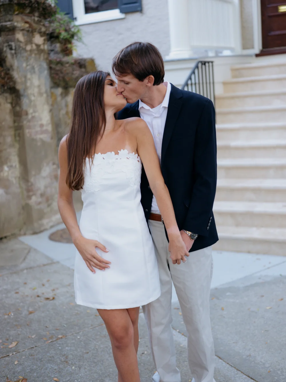 Historic Charleston engagement portraits with soft spring light