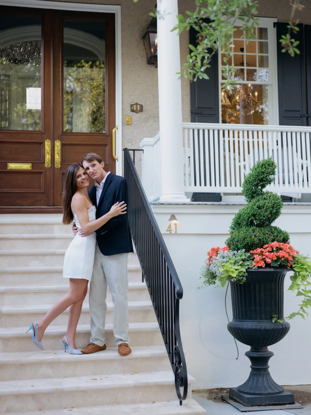 Historic Charleston engagement portraits with soft spring light