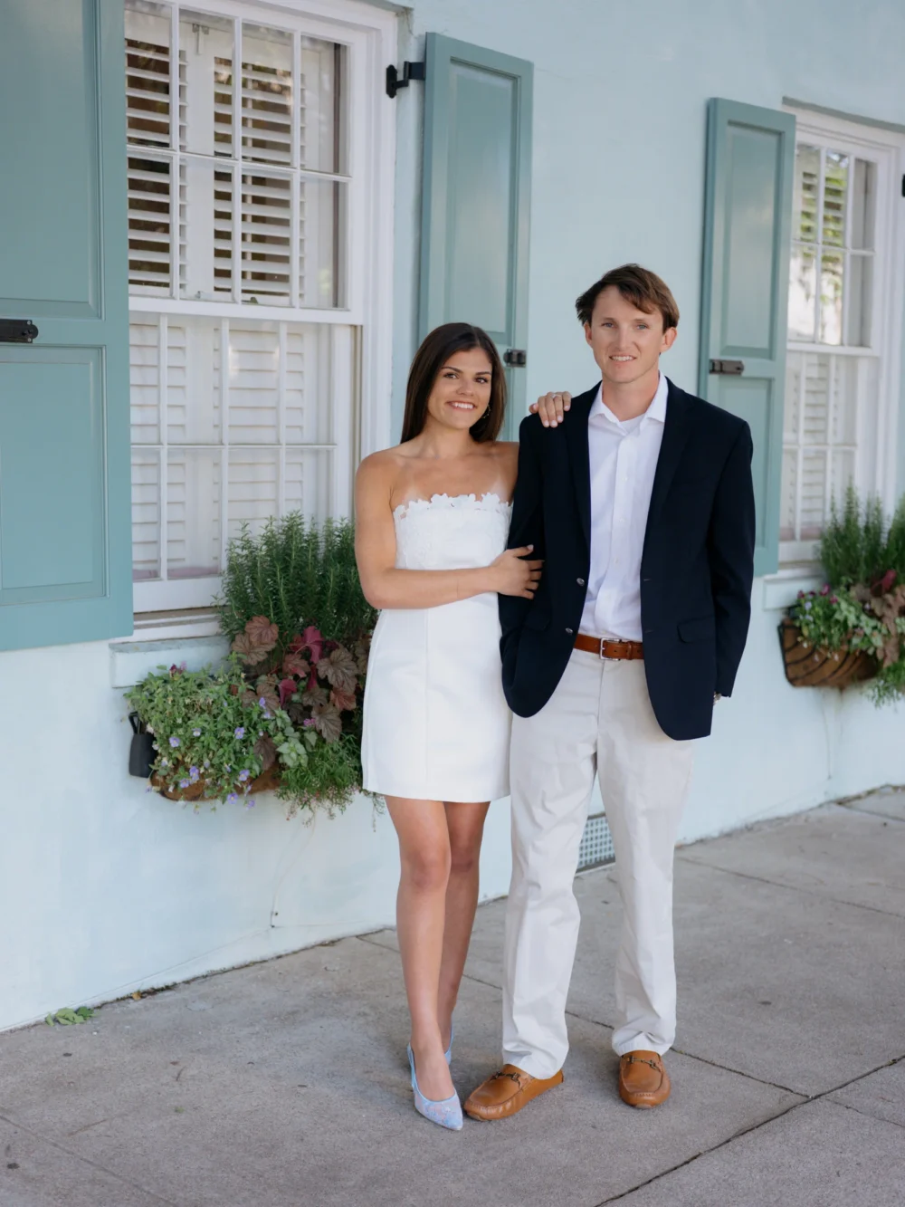 Historic Charleston engagement portraits with soft spring light