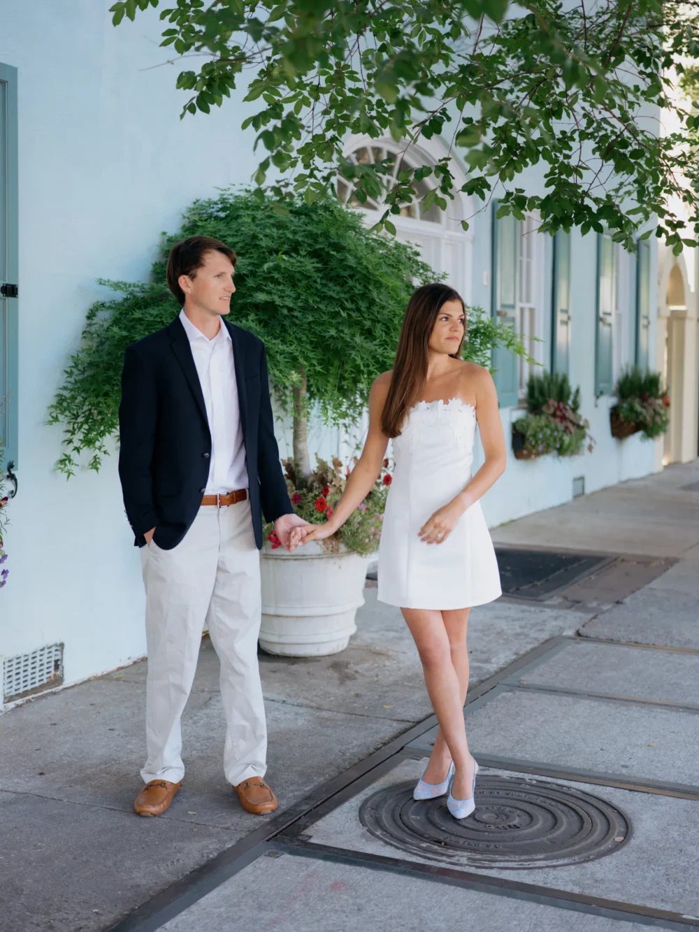 Historic Charleston engagement portraits with soft spring light
