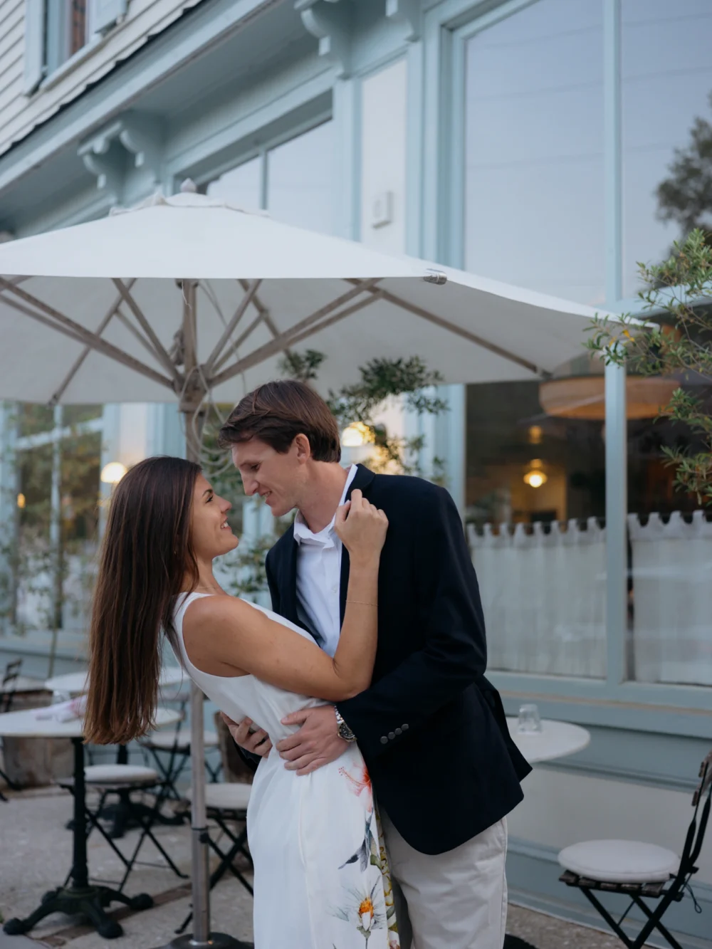 Romantic engagement session by the Post House in Mount Pleasant, SC