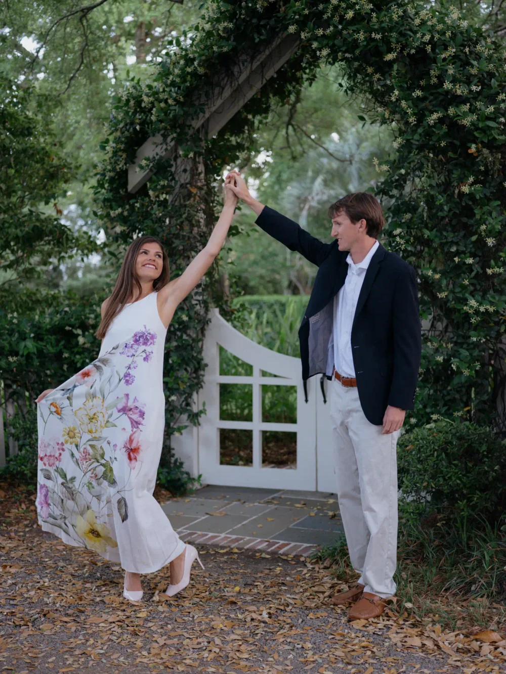 Flowing dress during waterfront engagement photos at Pitt Street