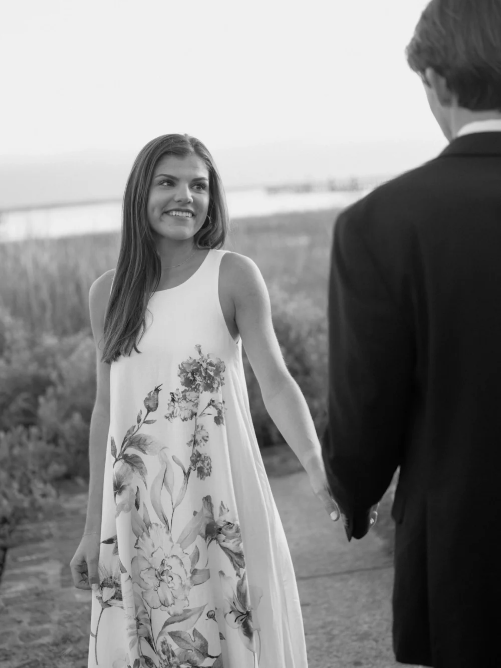 Coastal Charleston engagement session with soft evening sky