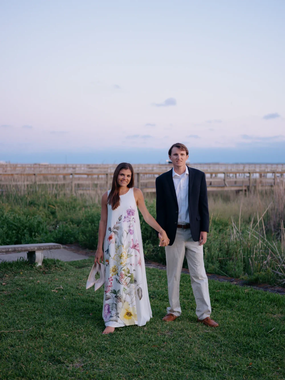 Coastal Charleston engagement session with soft evening sky