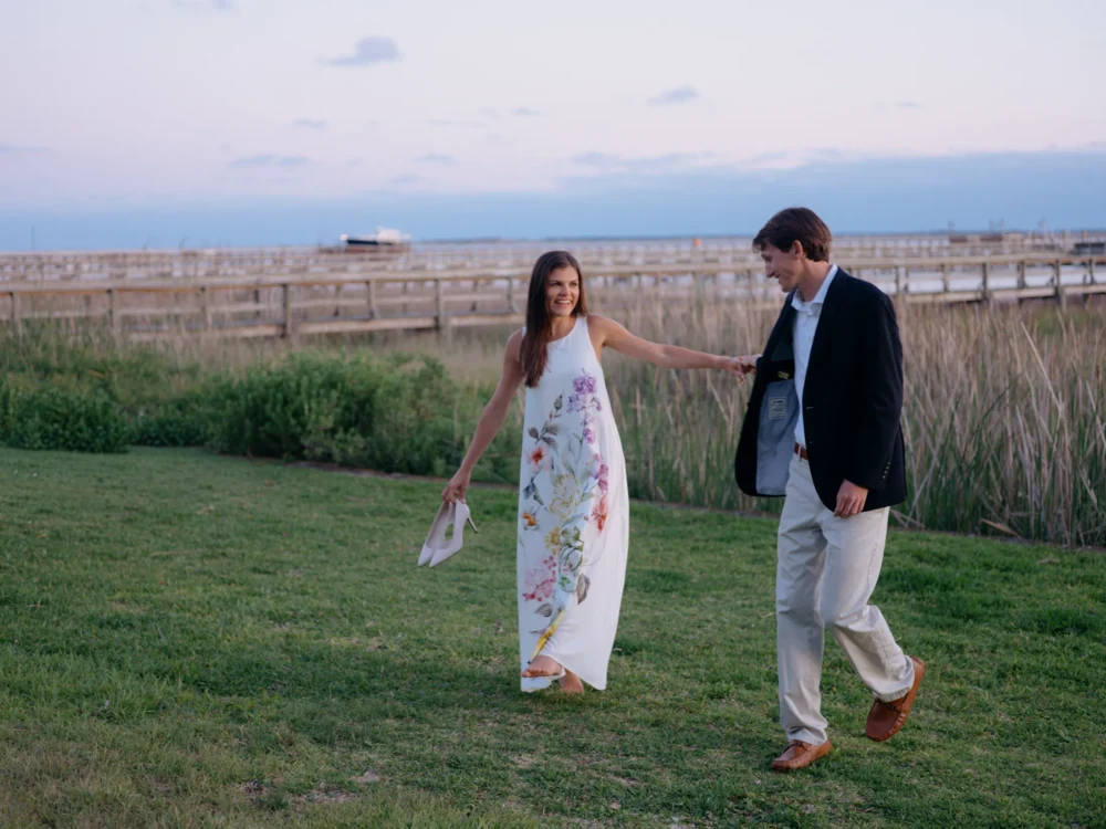 Coastal Charleston engagement session with soft evening sky