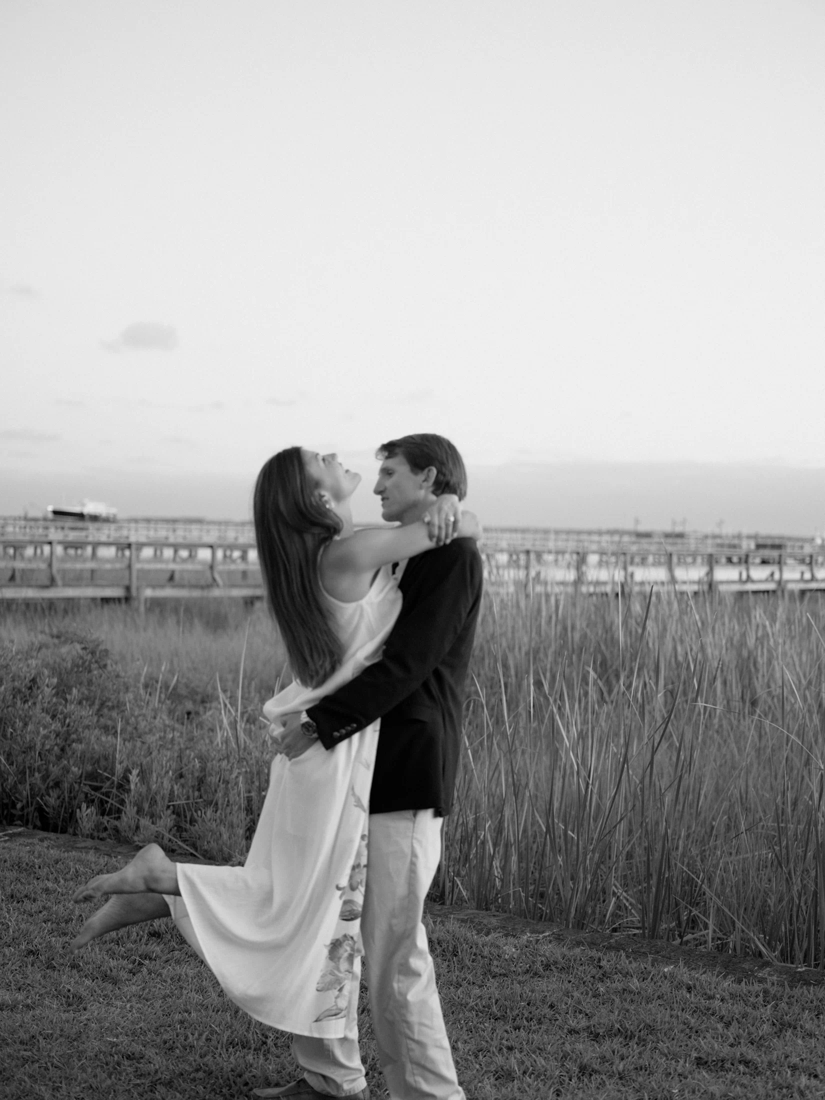 Coastal Charleston engagement session with soft evening sky